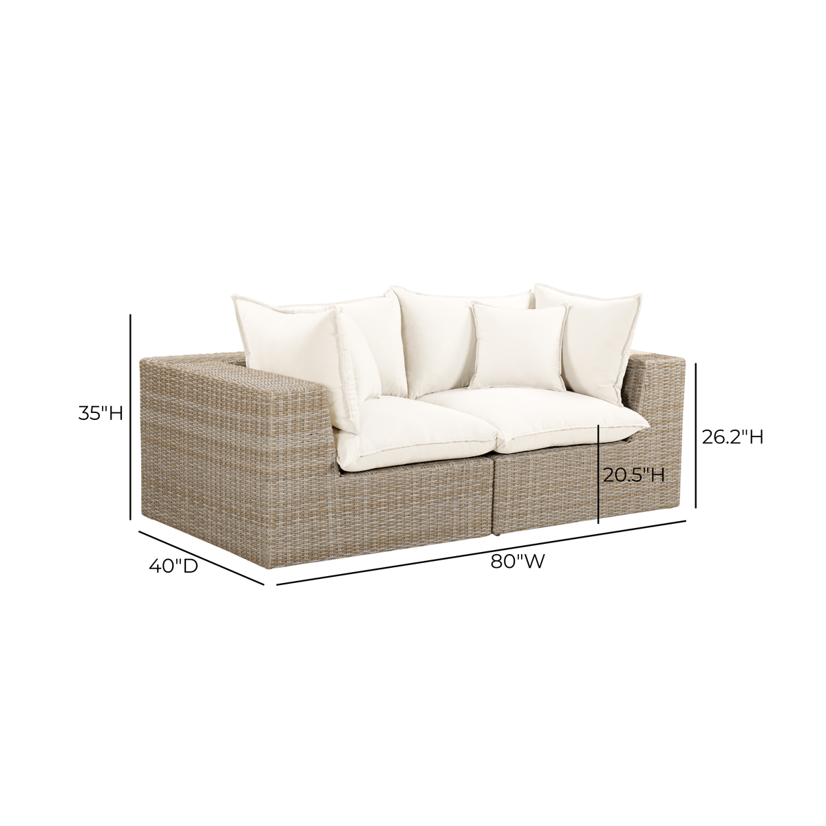 TOV FURNITURE | Cali 80" Performance Fabric & Wicker Outdoor Loveseat | $1,793.33