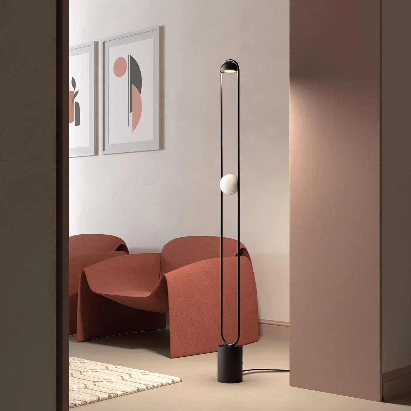 MASIERO | LUPITER ALABASTER BLACK AND GALVANIZED METAL FLOOR LAMP | $1,705.00