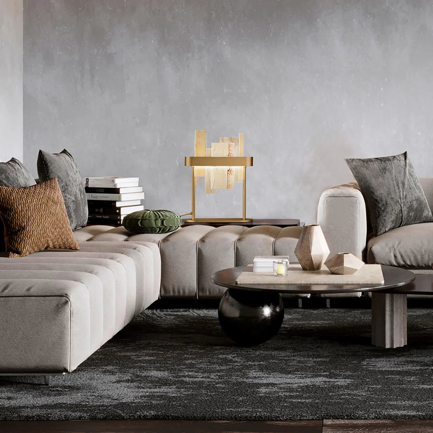 MASIERO | HONICE ONYX MARBLE AND GOLD FINISH METAL TABLE LAMP #1 | $3,350.00