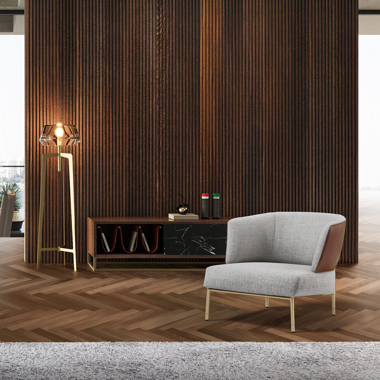 ASTON MARTIN HOME | V244 LEATHER AND FABRIC LOUNGE CHAIR | $14,039.00