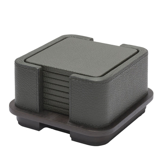 GIOBAGNARA | LLOYD LEATHER AND MARBLE COASTER HOLDER WITH 8 COASTERS | $640.00