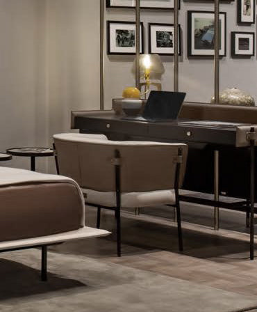 ASTON MARTIN HOME | V243 LEATHER AND FABRIC DINING CHAIR | $10,479.00