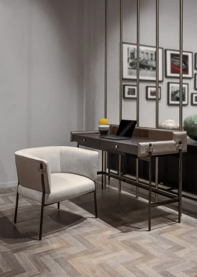 ASTON MARTIN HOME | V243 LEATHER AND FABRIC DINING CHAIR | $10,479.00