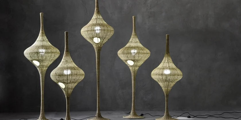 Gervasoni Spin L Floor Lamp in Natural Melange Rattan $2,100.00