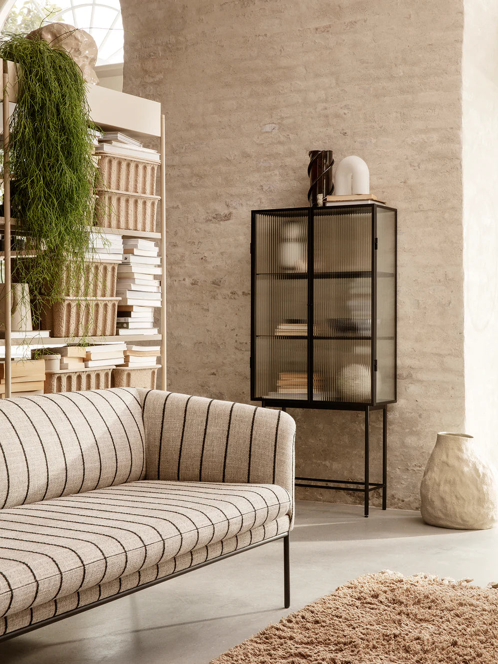FERM LIVING | HAZE VITRINE - REEDED GLASS CABINET - BLACK | $2,539.00