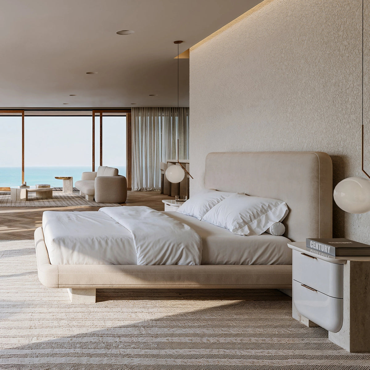 CARACOLE | OVERLAP UPH QUEEN BED - IVORY | $6,410.00