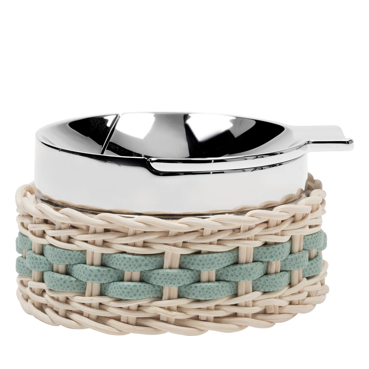 Giobagnara Toledo Green Leather and Rattan Ashtray