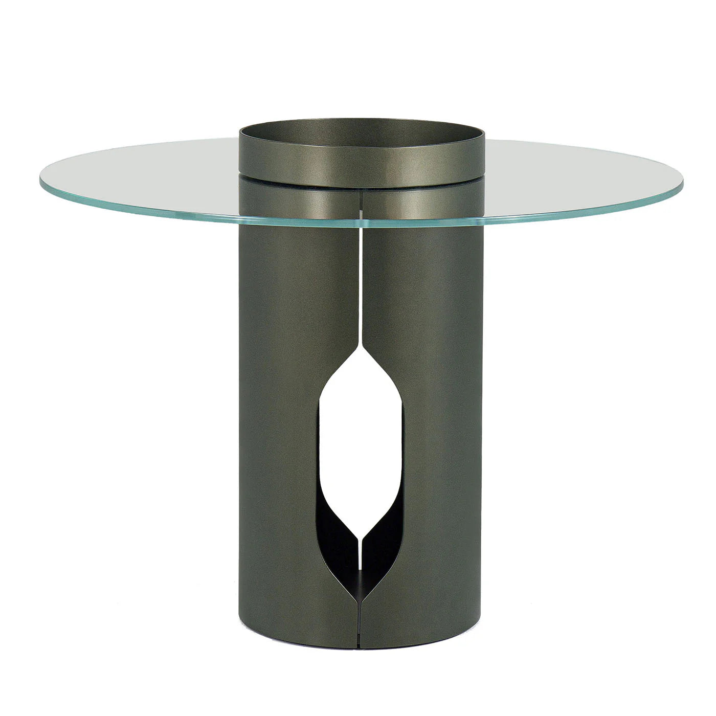 ALISO CYLINDER METAL AND GLASS TOP SIDE TABLE | $3,090.00