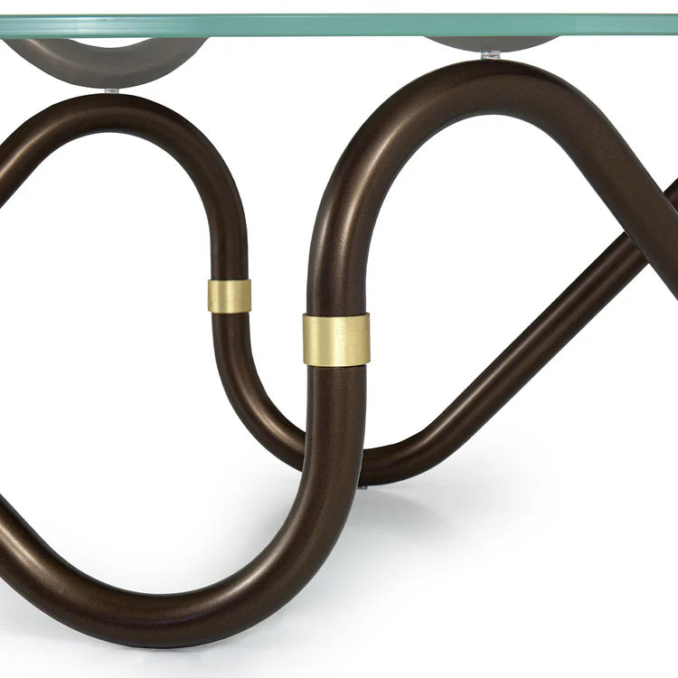 FLOW SINUSODIAL OVAL COFFEE TABLE WITH EXTRA CLEAR GLASS TOP | $4,725.00