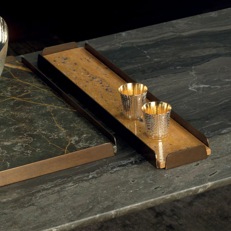 HUG RECTANGULAR YELLOW TRAVERTINE MARBLE AND BRASS TRAY | $1,045.00
