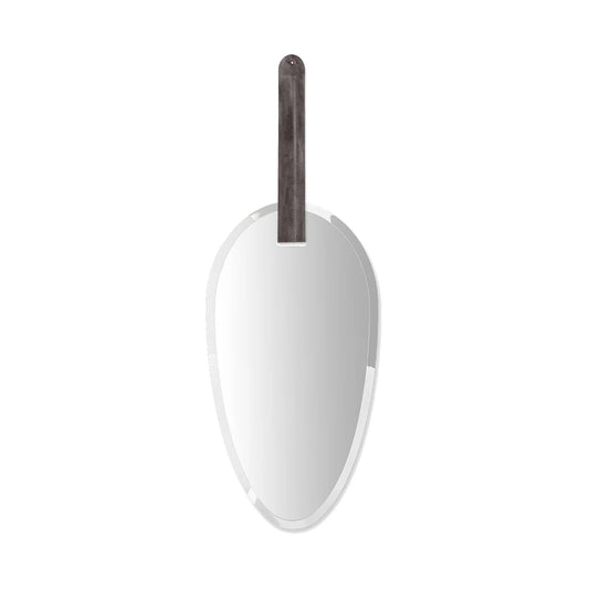ADELE OVAL BEVELED EDGE WALL MIRROR WITH BROWN LEATHER STRAP  | $2,005.00