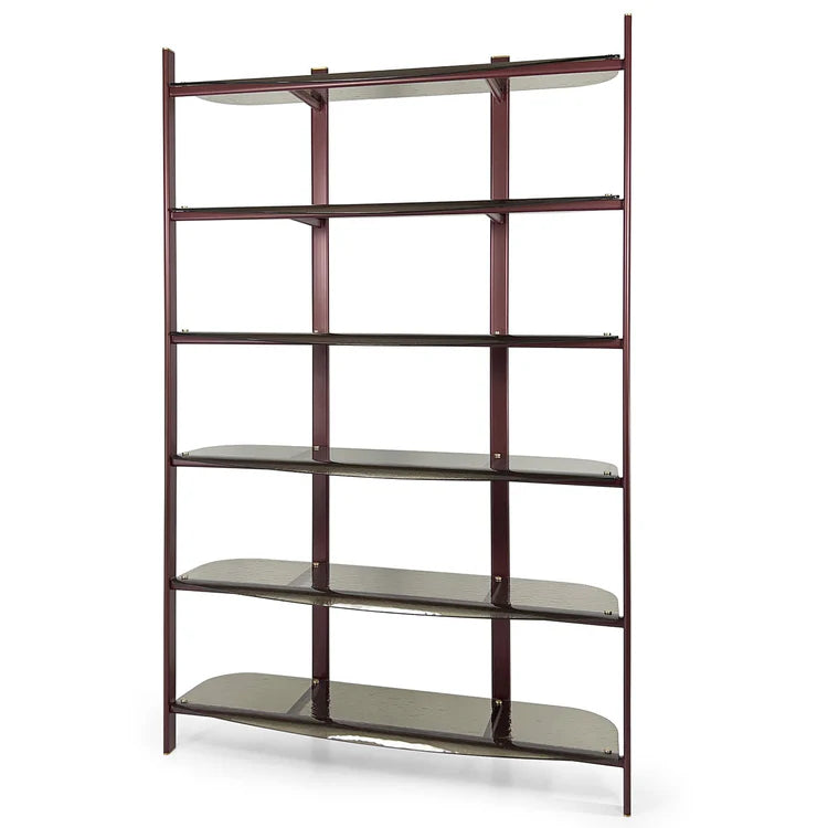 PETRA RED METAL BOOKCASE WITH CURVED BRONZE GLASS SHELVES | $12,090.00