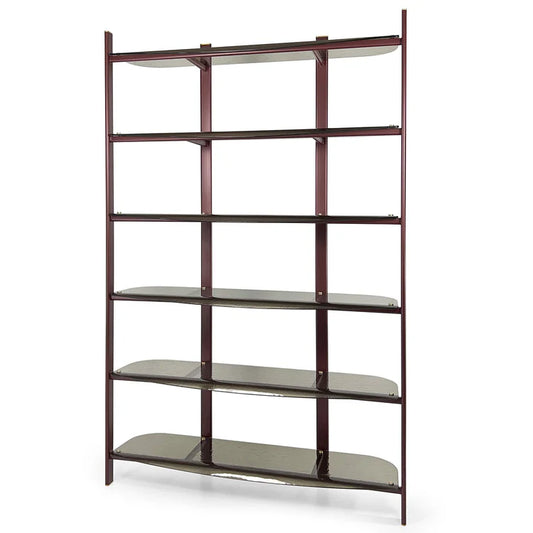 PETRA RED METAL BOOKCASE WITH CURVED BRONZE GLASS SHELVES | $12,090.00