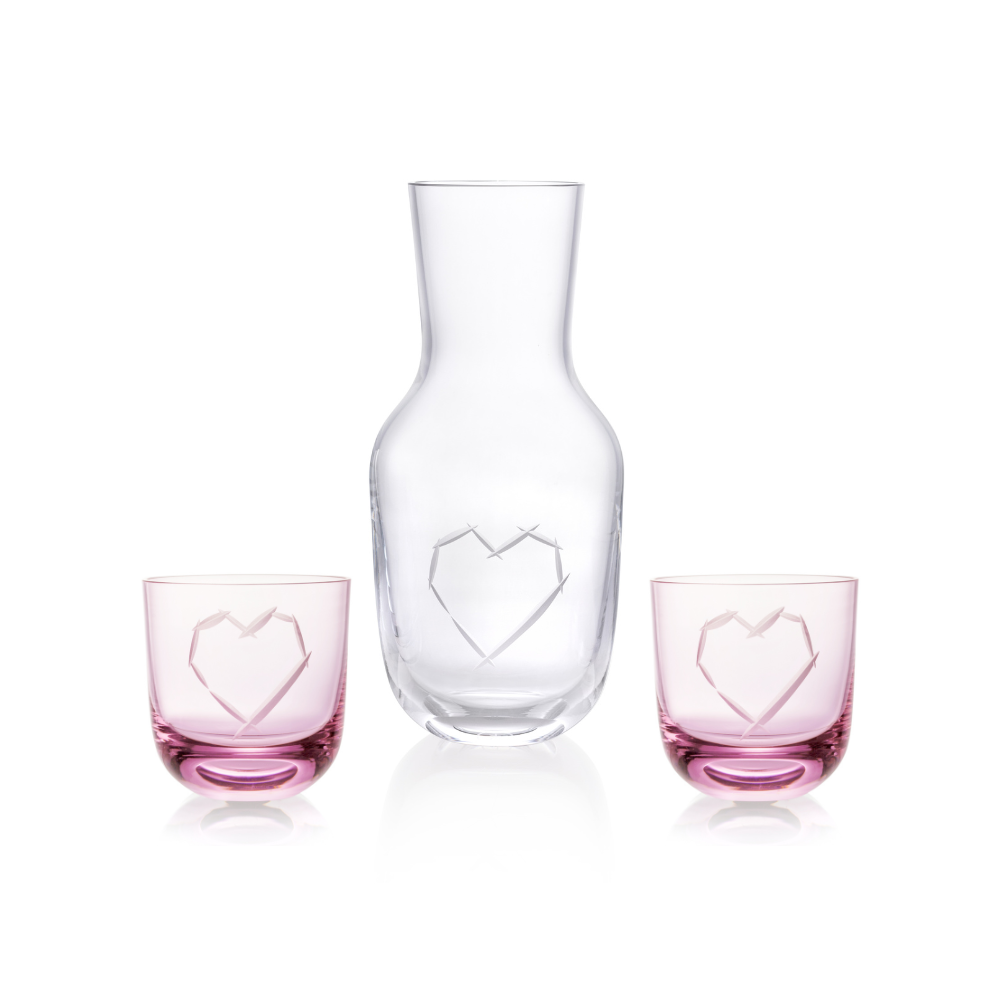 Love I Carafe 1200 ml plus 2 Glass Love I 200 ml Pink by Ruckl