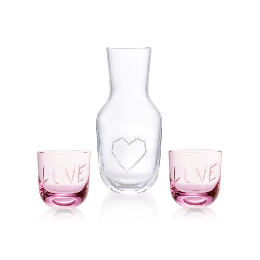 Love I Carafe 1200 ml plus 2 Glass Love II 200 ml Pink by Ruckl