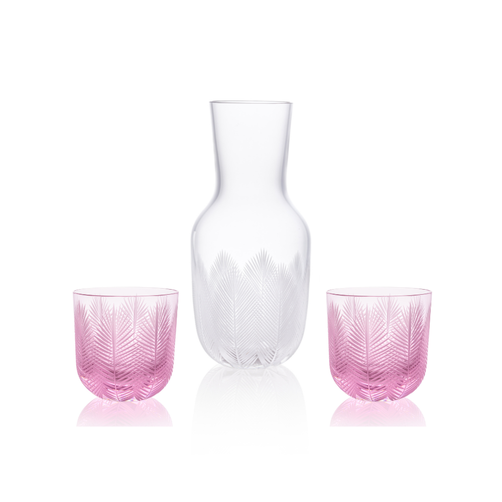 Feathers Carafe 1200 ml plus 2 Glasses Feathers 200 ml Pink by Ruckl