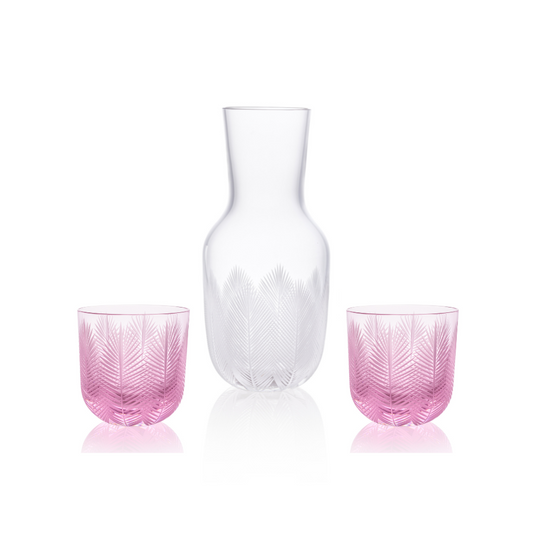 Feathers Carafe 1200 ml plus 2 Glasses Feathers 200 ml Pink by Ruckl