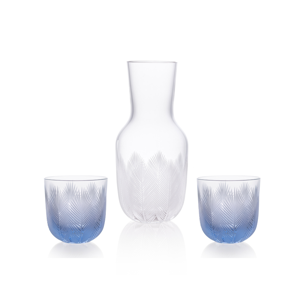 Feathers Carafe 1200 ml plus 2 Glasses Feathers 200 ml Blue by Ruckl