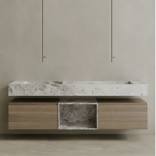 ELEMENTO BATH | FLOATING DOUBLE SING MARBLE VANITY | $6,360.00 - $12,856.00