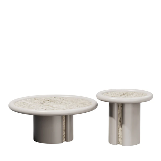 SECOLO | SET OF 3 MOONRISE ROUND TRAVERTINE MARBLE COFFEE AND SIDE TABLE | $ 13,310