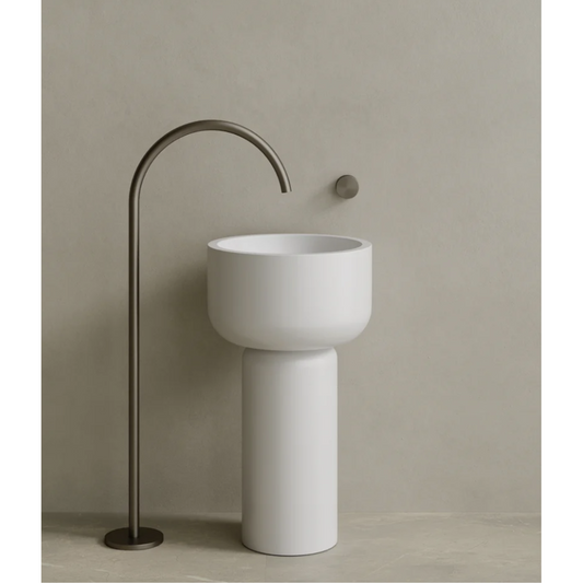ELEMENTO BATH | 19" x 33" SOLID SURFACE STONE ROUND PEDESTAL SINK | $1,435.00 - $1,506.70