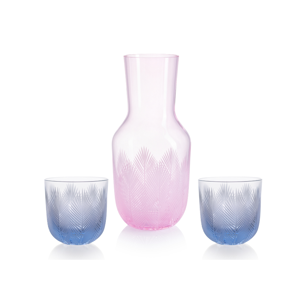 Feathers Carafe Pink 1200 ml plus 2 Glasses Feathers 200 ml Blue by Ruckl