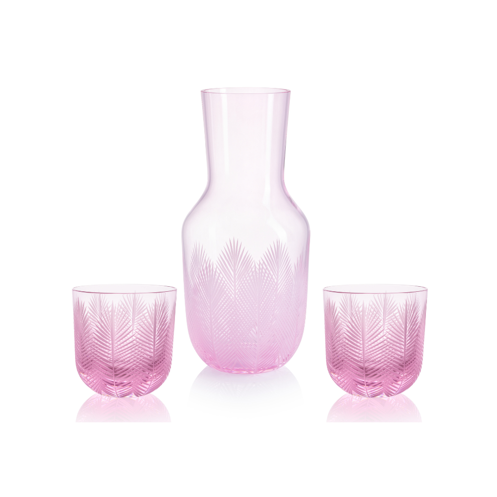 Feathers Carafe Pink 1200 ml plus 2 Glasses Feathers 200 ml Pink by Ruckl
