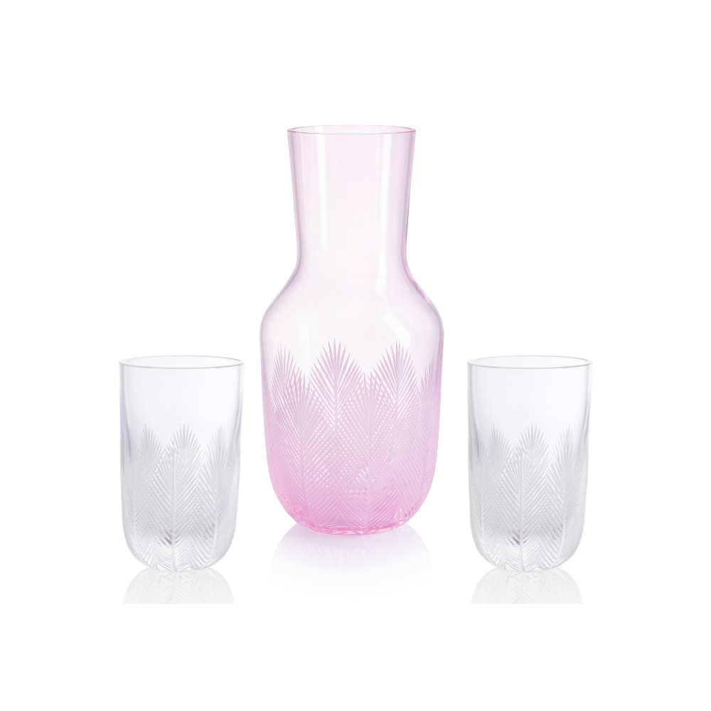 Feathers Carafe Pink 1200 ml plus 2 Glasses Feathers 320 ml by Ruckl