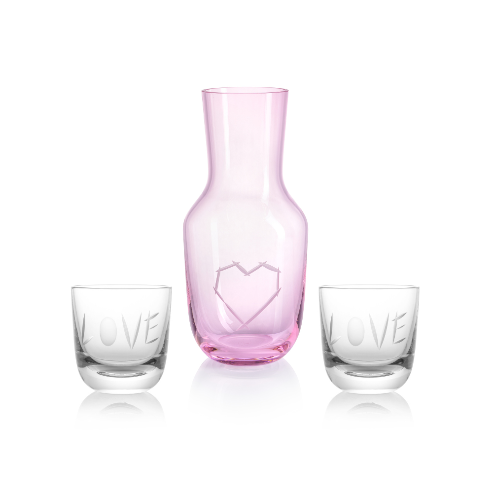 Love I Carafe Pink 1200 ml plus 2 Glass Love II 200 ml by Ruckl