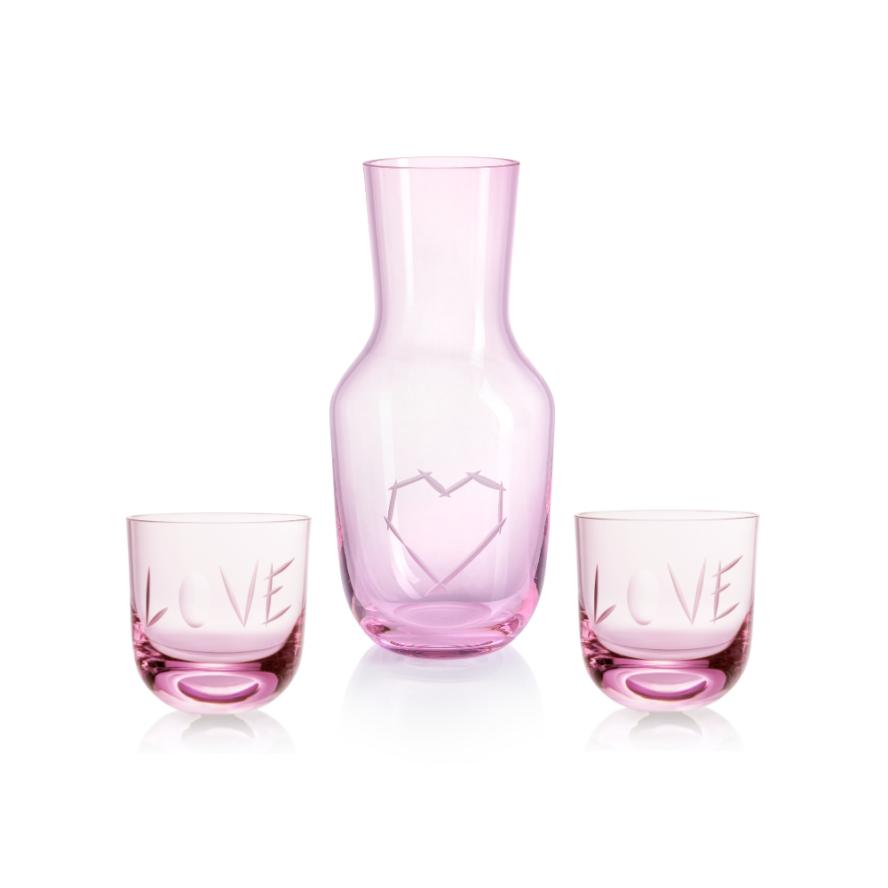 Love I Carafe Pink 1200 ml plus 2 Glass Love II Pink 200 ml by Ruckl
