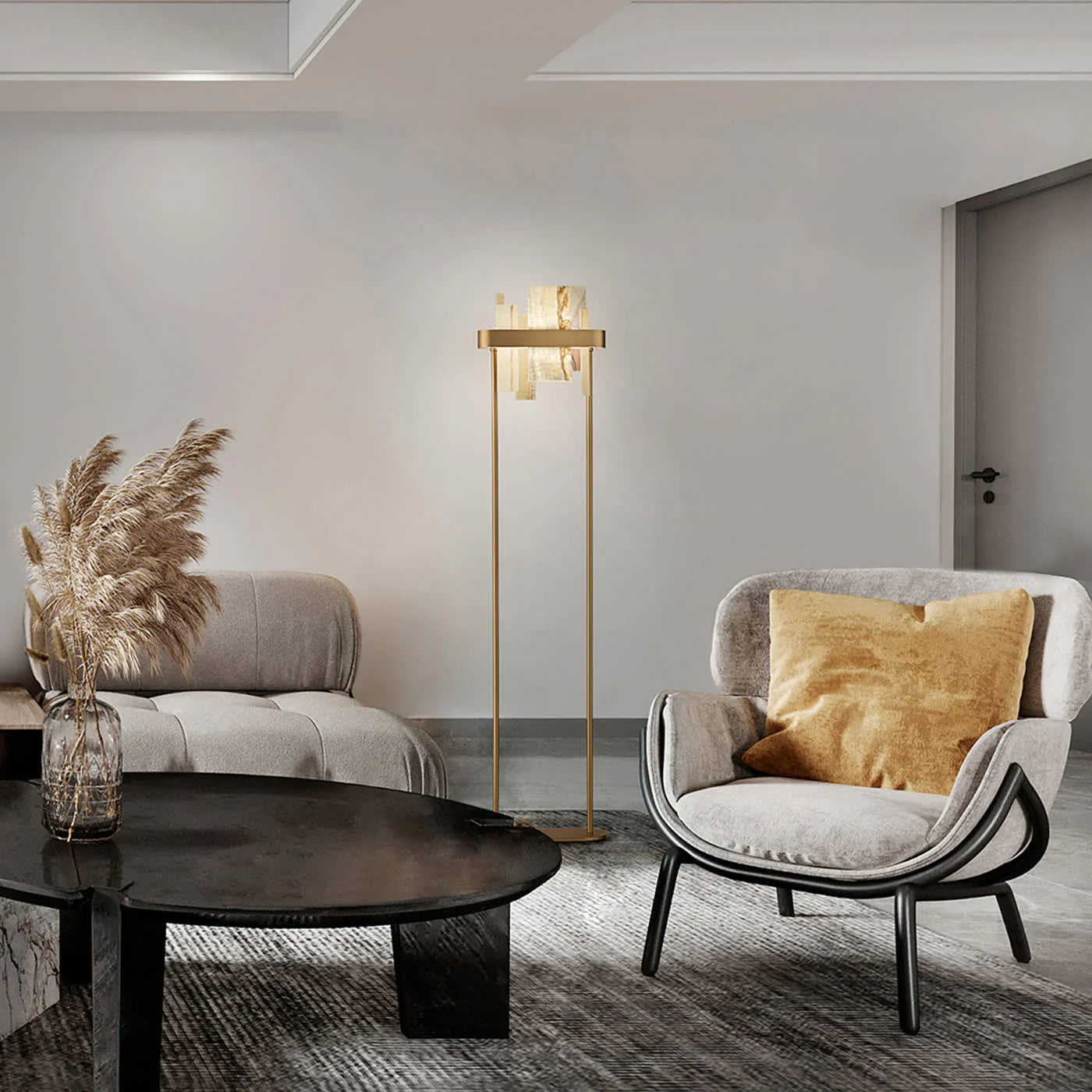 MASIERO | HONICE ONYX MARBLE AND GOLD FINISH METAL FLOOR LAMP | $4,180.00