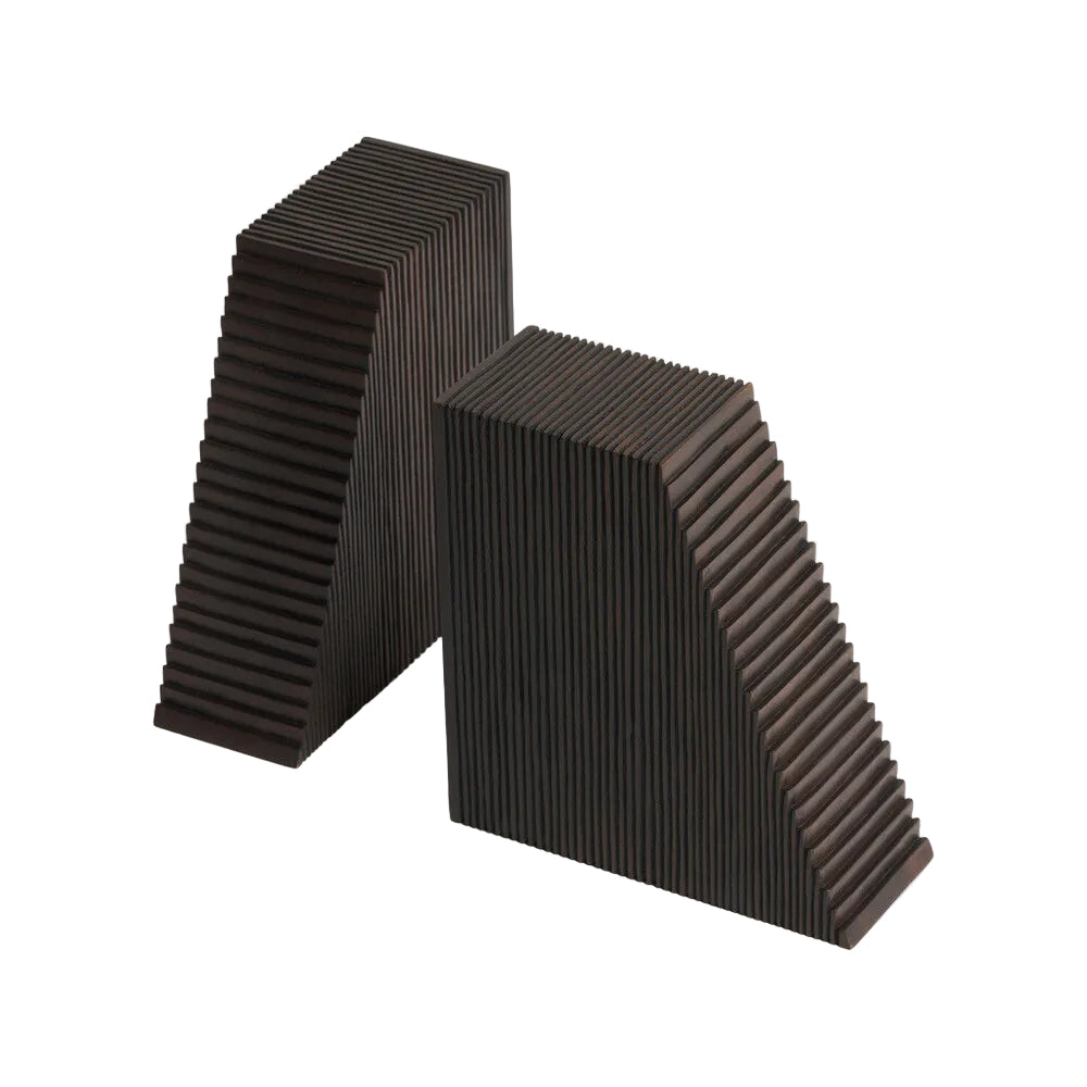 ETHNICRAFT GROOVES BOOK ENDS - MAHOGANY DARK BROWN | $259.00