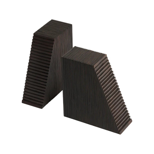 ETHNICRAFT GROOVES BOOK ENDS - MAHOGANY DARK BROWN | $259.00