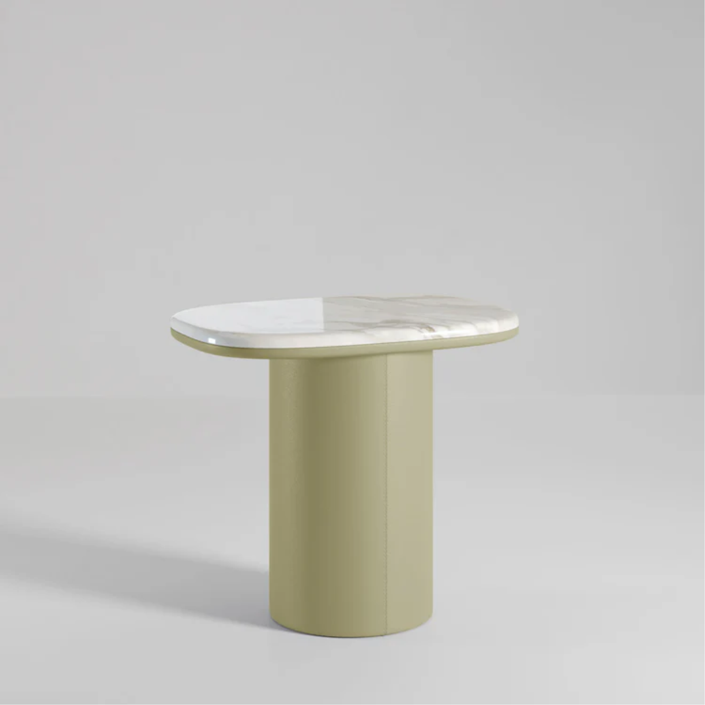 SECOLO | GEMINI LEATHER AND CALACATTA SIDE TABLE | $6,785