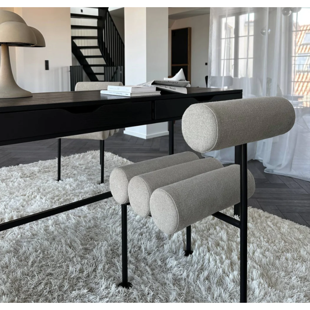 HIRO DINING CHAIR - BLACK FRAME, SAND | $875.00