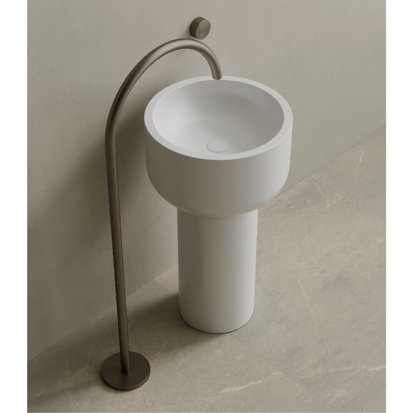 ELEMENTO BATH | 19" x 33" SOLID SURFACE STONE ROUND PEDESTAL SINK | $1,435.00 - $1,506.70
