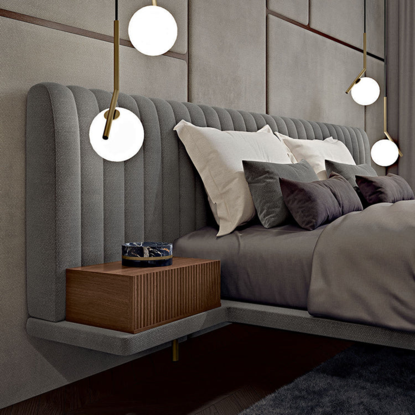 BAMAX | LARGE CHANNELED GRAY DOUBLE BED | $14,364.00