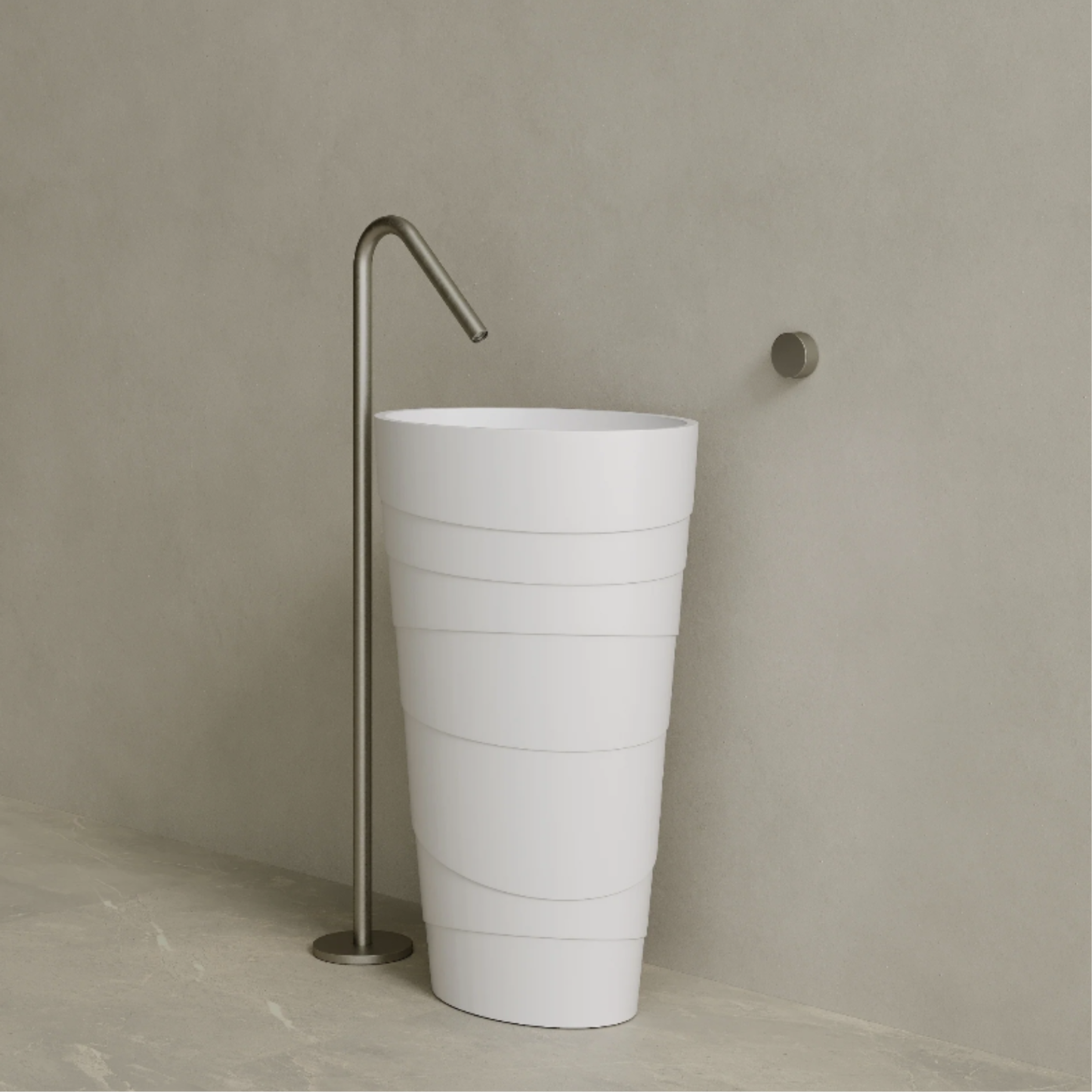 ELEMENTO BATH | 16" x 35" SOLID SURFACE STON RESIN ROUND PEDESTAL SINK | $1,443.40 - $1,516.90