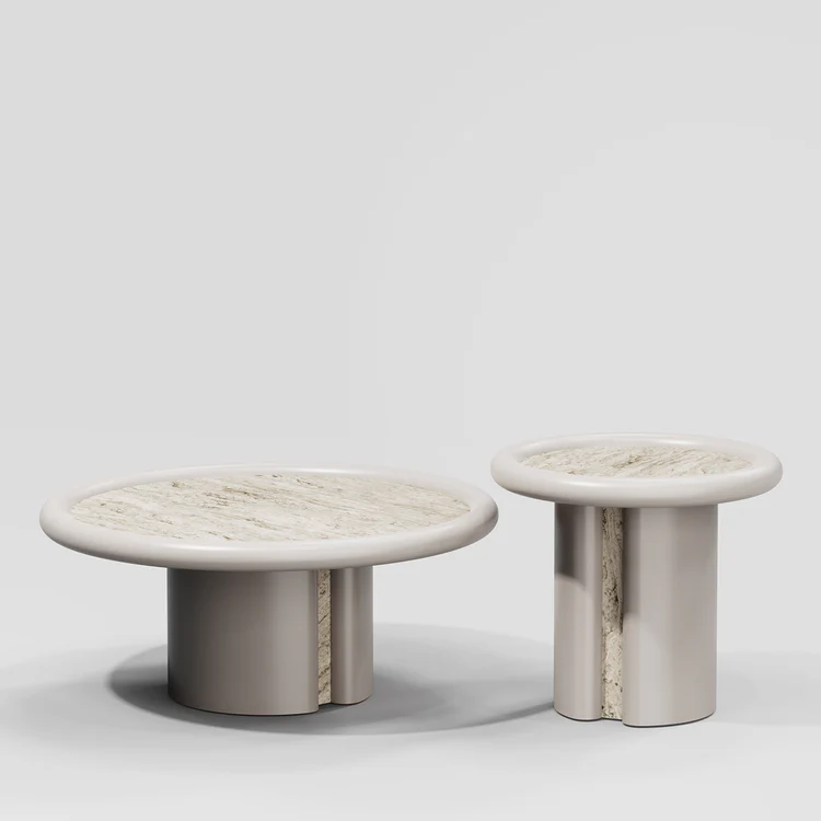 SECOLO | SET OF 3 MOONRISE ROUND TRAVERTINE MARBLE COFFEE AND SIDE TABLE | $ 13,310