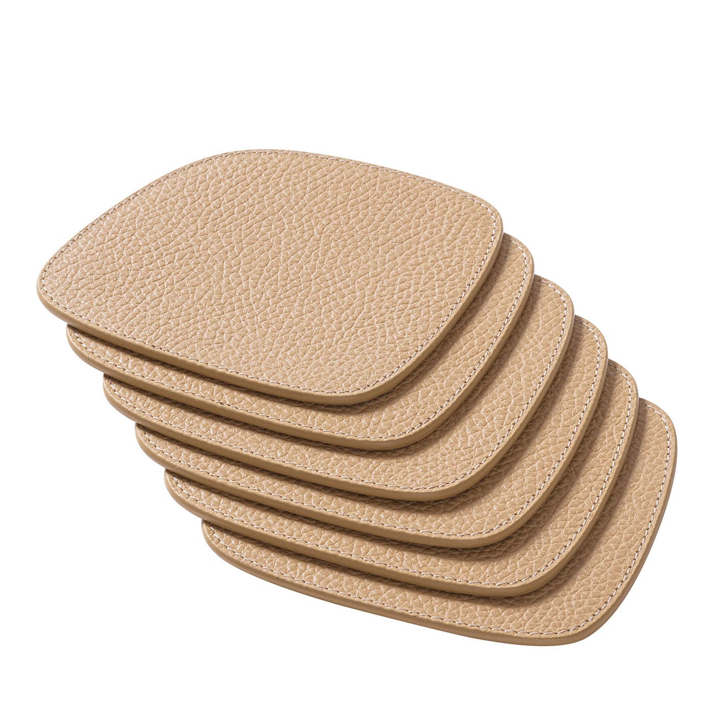 GIOBAGNARA | SET OF 6 MARIS BEIGE LEATHER COASTERS BY KELLY WEARSTLER | $240.00