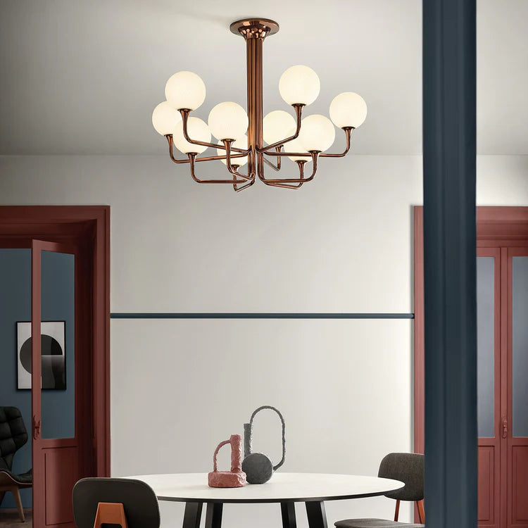 MASIERO | TEE GLOSSY GLAVANIC COPPER METAL AND GLASS 8-LIGHT CHANDELIER | $6,670.00