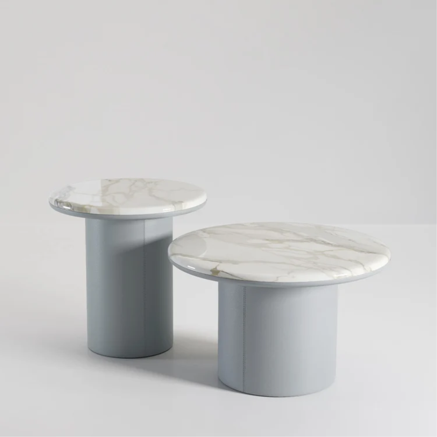 SECOLO | GEMINI LEATHER AND CALACATTA MARBLE SIDE TABLE | $6,785