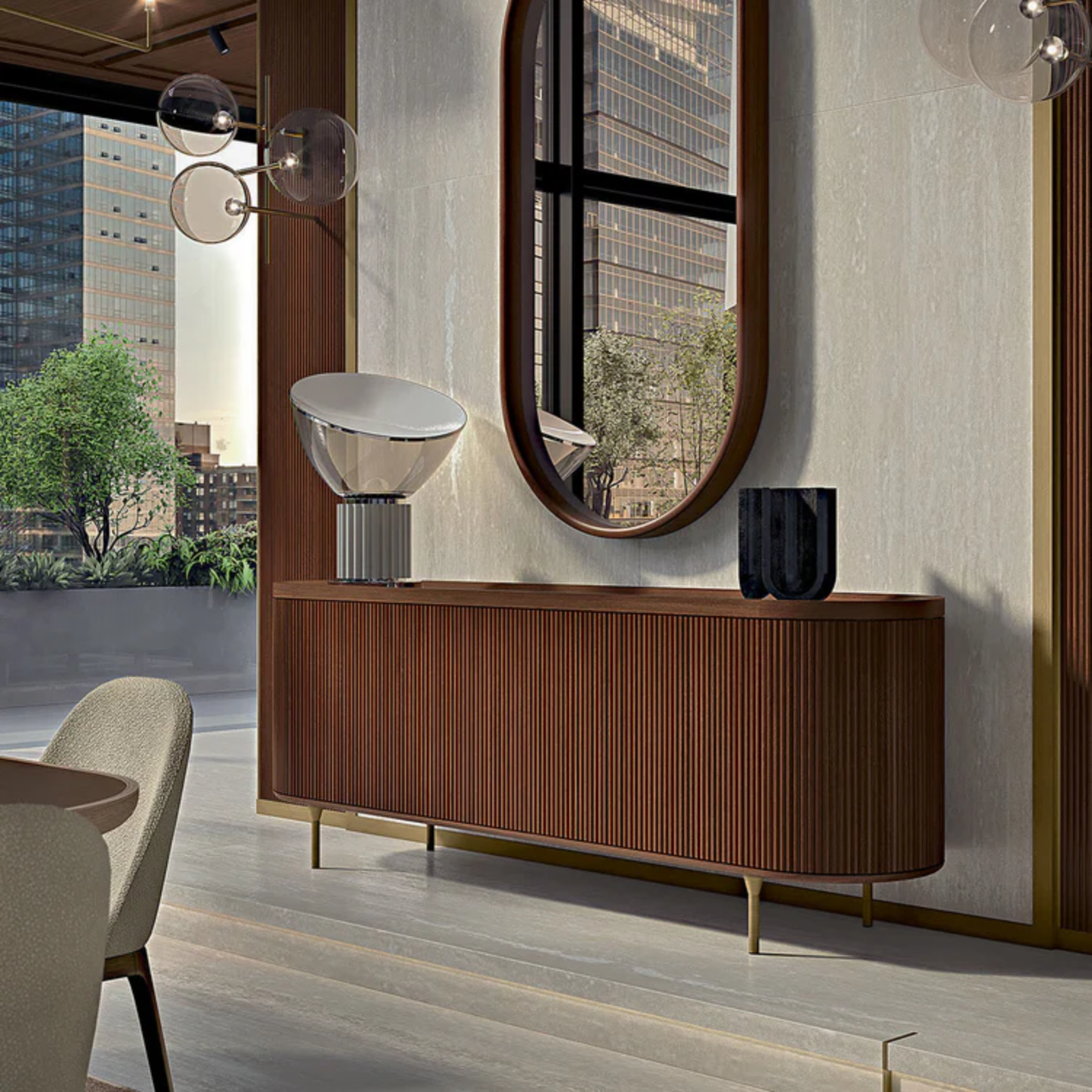 BAMAX | 3-DOOR CHANNELED WALNUT SIDEBOARD | $14,940.00