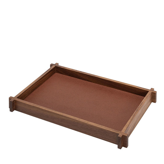 GIOBAGNARA | STRUCTURA LEATHER AND WOOD LONG RECTANGULAR TRAY LARGE #2| $585.00