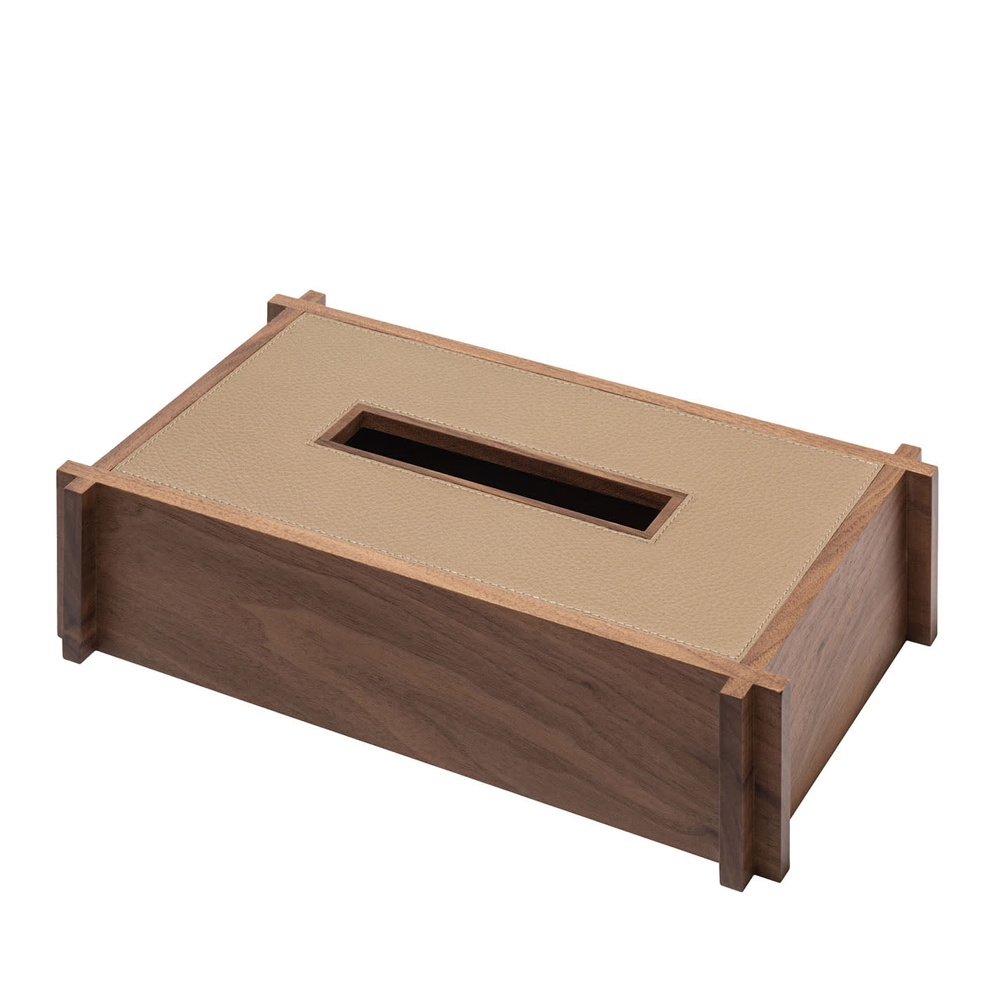 GIOBAGNARA | STRUCTURA LEATHER AND WOOD RECTANGULAR TISSUE HOLDER #2 | $800.00