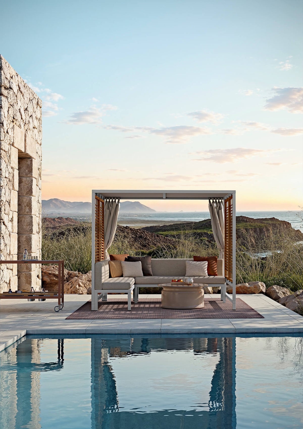 Atmosphera Alcova dining pergola structure with benches