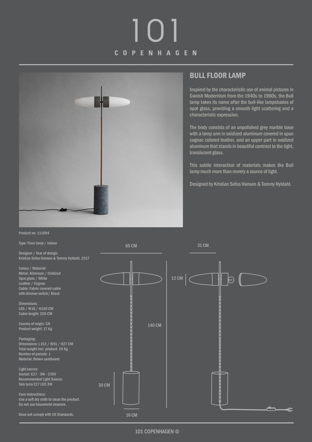 101 Copenhagen Bull Floor Lamp - Oxidized - $1,175.00