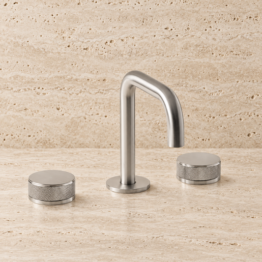 PIETRA CASA | Three-Hole Basin Mixer, Central Square Spout, Cross Knurling Handle | $1,822.00 - $2,589.00