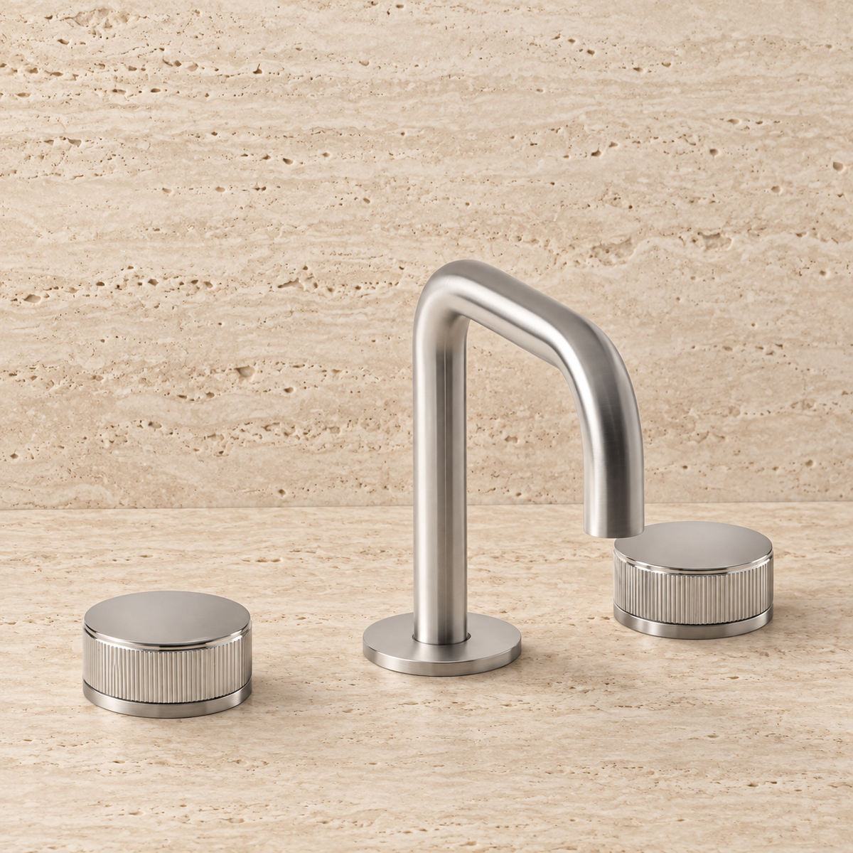 PIETRA CASA | Three-Hole Basin Mixer, Central Square Spout, Vertical Knurling Handle | $1,822.00 - $2,589.00