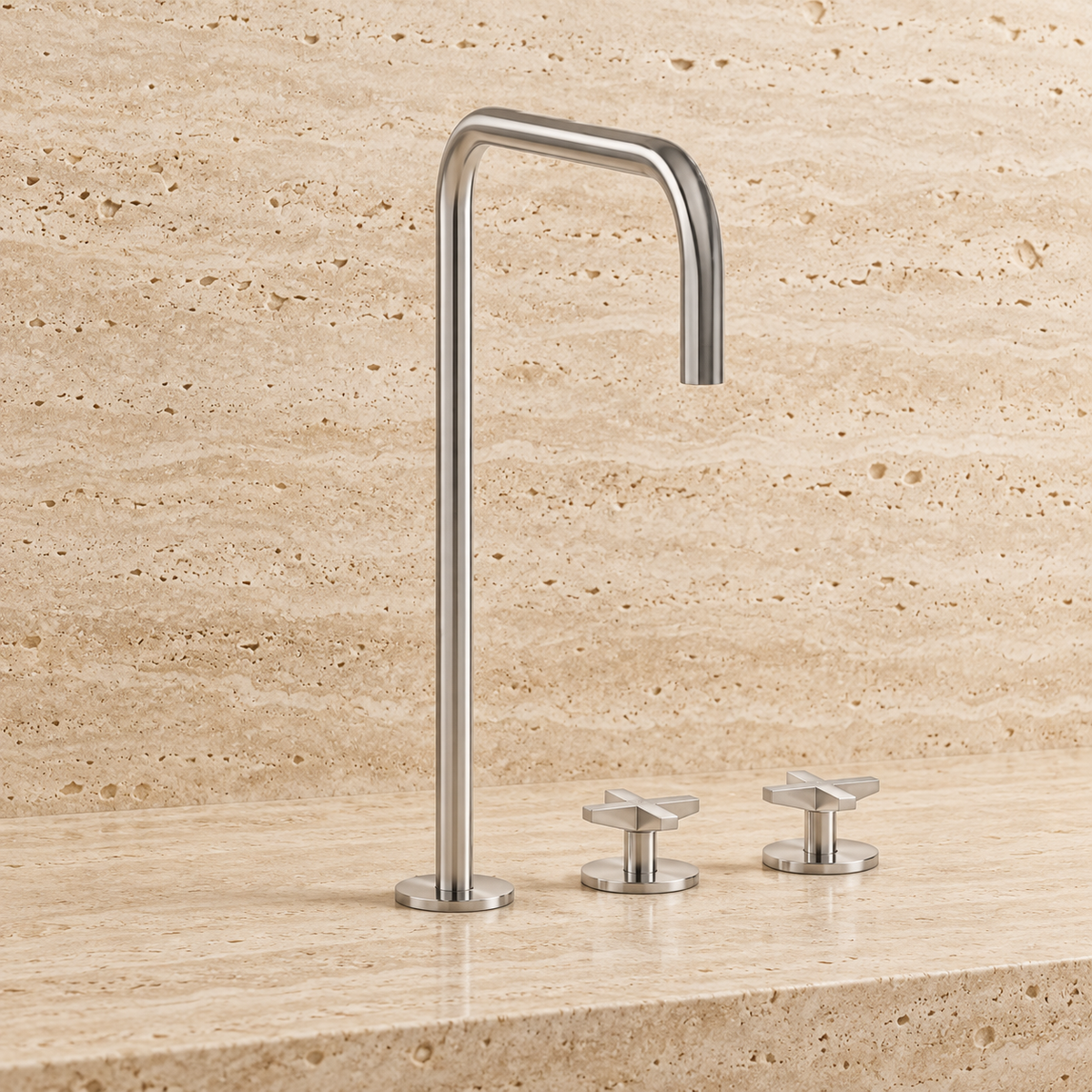 PIETRA CASA | Three-Hole Deck-Mounted Basin Mixer, Side Square Spout 15.7in (400mm) | $1,822.00 - $3,311.00